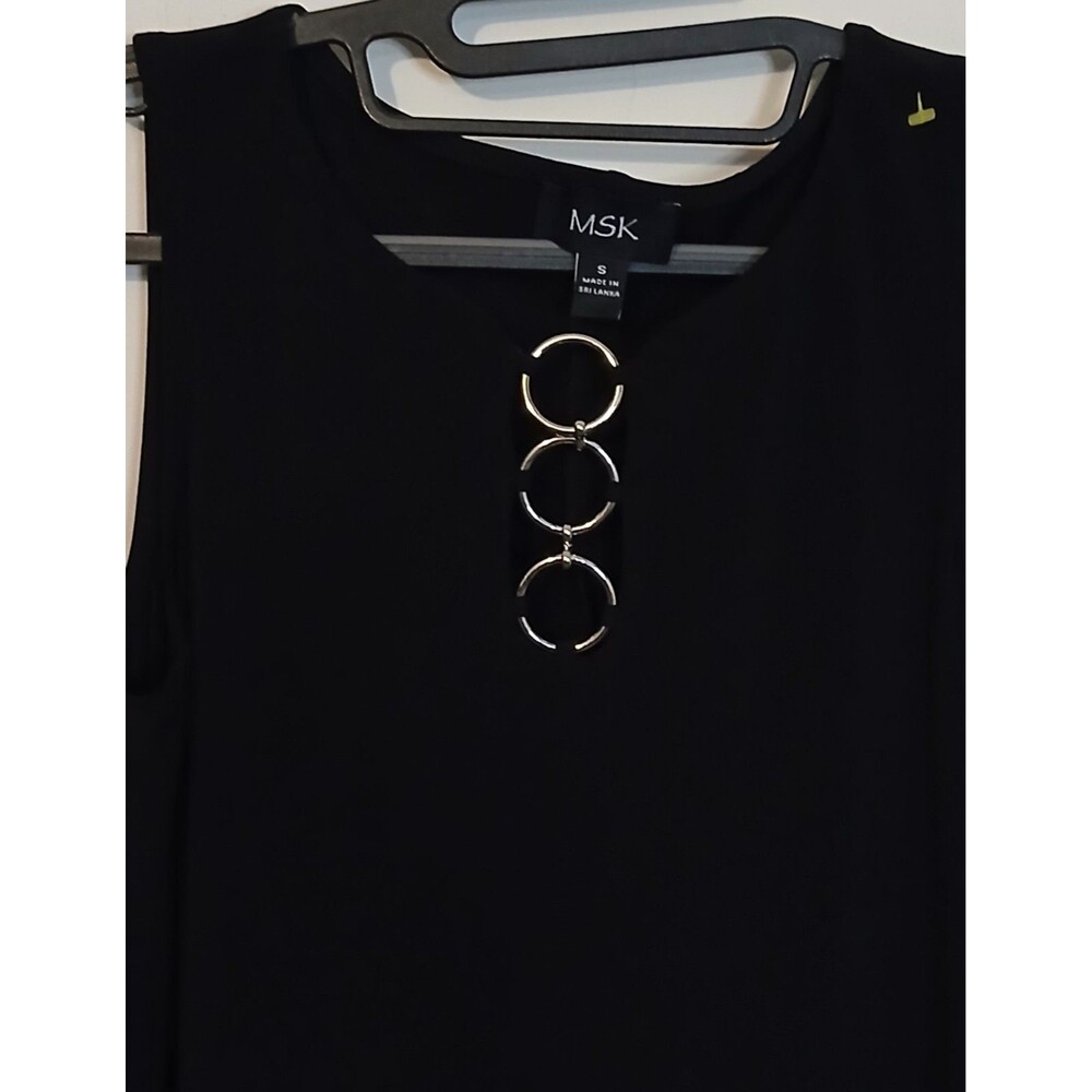 MSK Black A-Line Dress Women's Small Sleeveless Silver Ring Stretch Knit - Picture 3 of 5